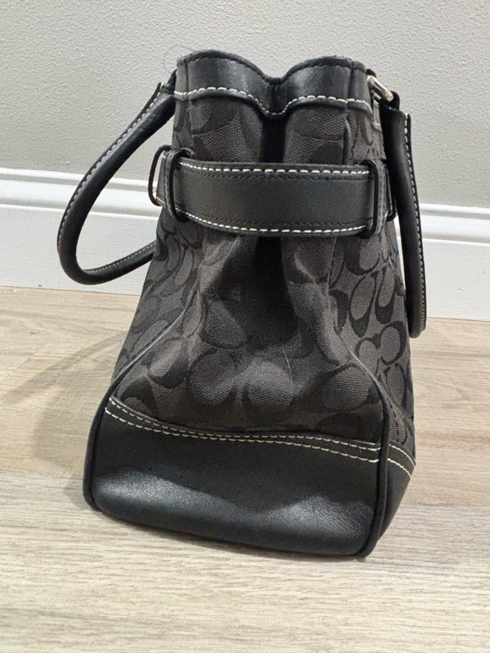 Coach Black Signature Canvas Tote with Silver Accent - Picture 5 of 11